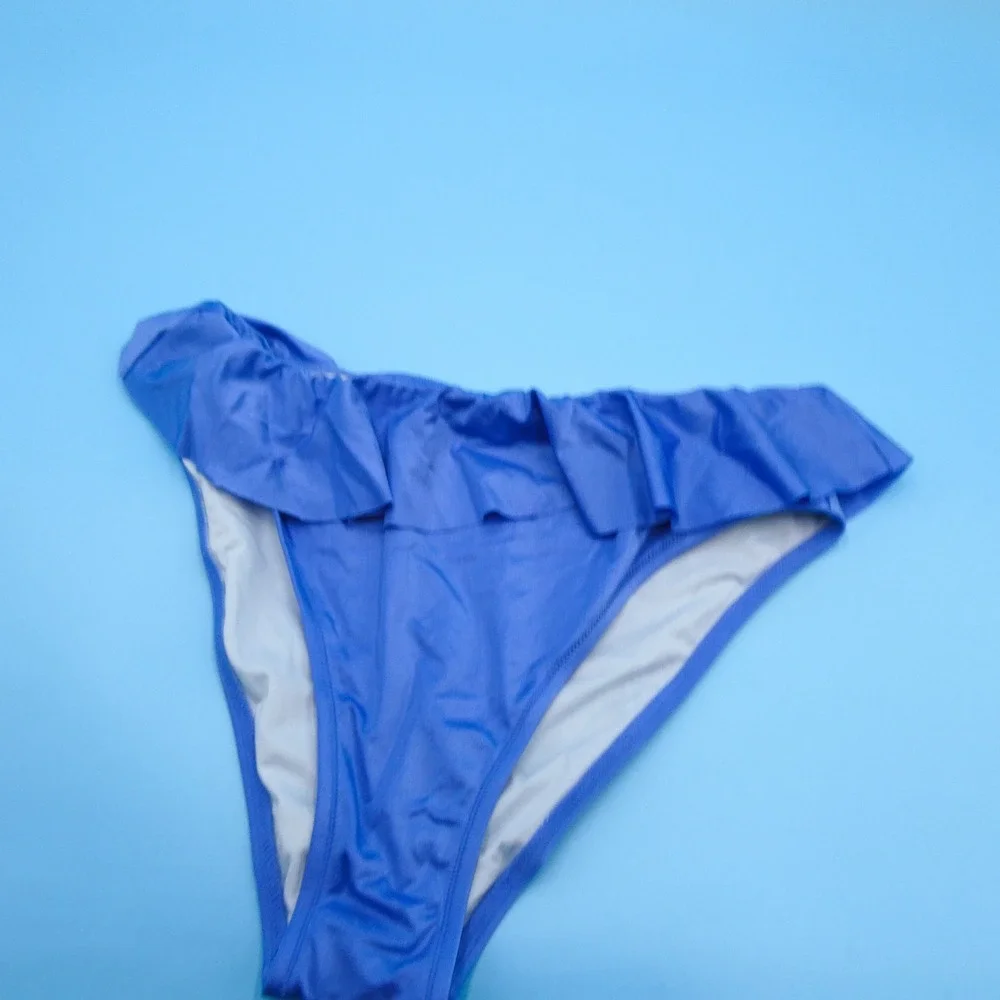 Victoria's Secret Bikini Bottom Womens Large Ruffle Blue Swim Separate Nylon New